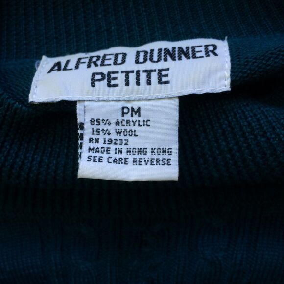 Alfred Dunner Vintage 80s Dark Green Wool Blend Cable Knit Sweater PM Hong Kong - Picture 3 of 4